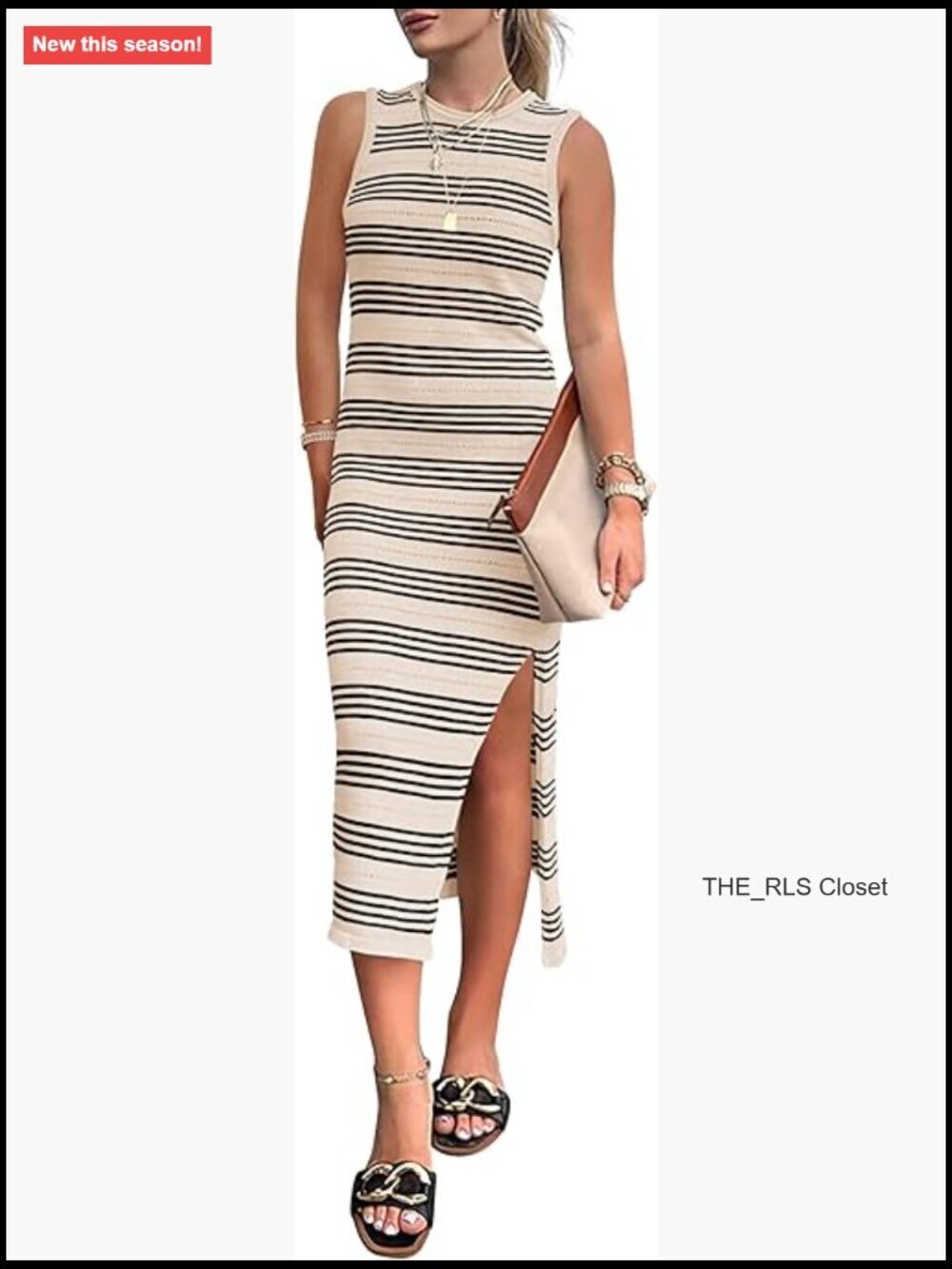 Sleeveless Hollow Out Knit Midi Dress with Side Slit